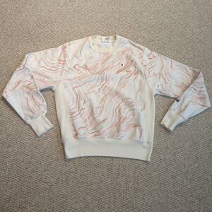 Champion Reverse Weave Boyfriend Swirl Sweatshirt Womens S Beige Pink Crewneck